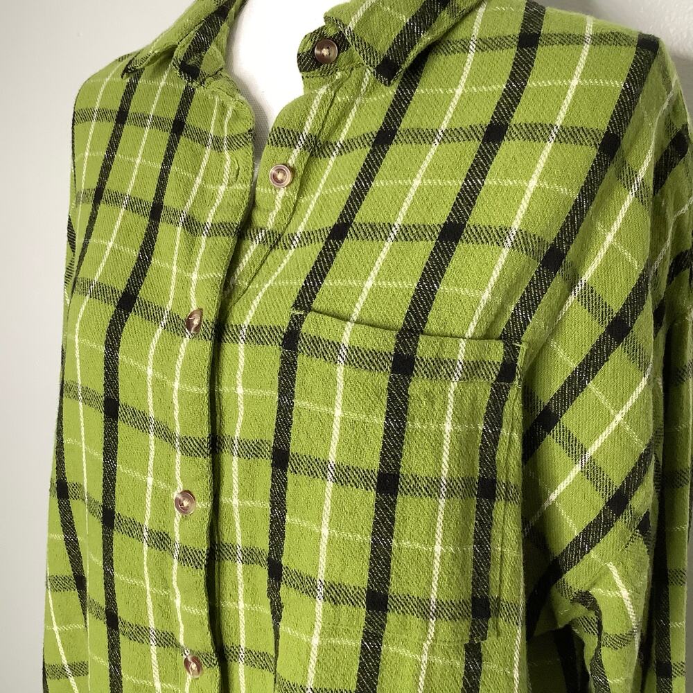 Roxy / Chloe Kim Green Plaid Button Down Flannel Shirt - Women’s M / L - Picture 4 of 10